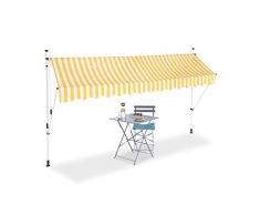Relaxdays Toldo de Vela, Protección Solar, Retráctil, Sin Taladro, Ajustable, Amarillo y Blanco, 350 cm, 350 x 120 cm