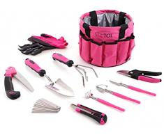 SIXTOL Garden Pink 10 Juego de Herramientas de jardín , 10 Unidades, Accesorios de jardín de Acero Inoxidable, práctica Bolsa de jardín como Regalo para Mujeres, para jardineros y Mujeres