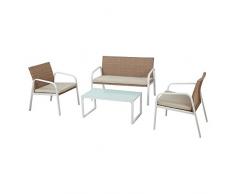 BIACCHI mármol de Carrara Salón polirratán 2 sillones Sofá Mesa Cojines, Miel