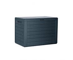 Prosperplast Baul de Jardin 190 litros Woodebox de plastico en Color Antracita 78 x 43,3 x 55 cm