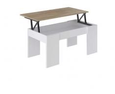 Mesa de Centro Elevable 4 Patas con Diseño en Color Blanco y Roble