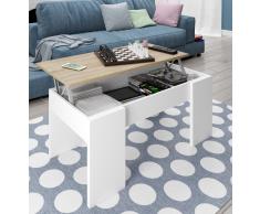 Mesa de centro con tapa elevable y espacio de almacenamiento Blanco y Roble