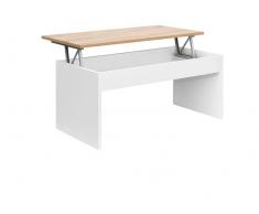 Mesa de Centro Elevable con Diseño en Color Blanco y Roble