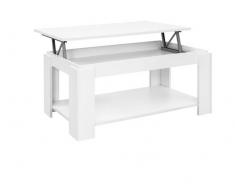 Mesa de Centro Elevable con Balda Inferior y Diseño en Blanco