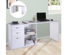 HomCom Mesa Escritorio para Ordenador 2 Formas con 2 Estantes 3 Cajones Madera Blanco