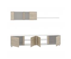 Salón TV con puertas y estante pared Blanco / Marrón