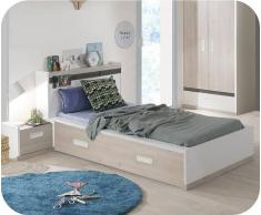 Cama Juvenil Leo, Blanca y Madera 90x200cm