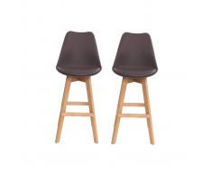 Lote de dos taburetes de bar diseño marrón y madera PAULINE - Miliboo