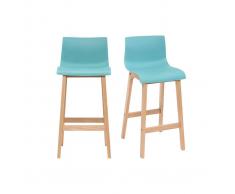 Taburete de bar diseño madera y azul petróleo 65cm lote de 2 NEW SURF - Miliboo