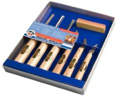 Kirschen 3427 - Juego de útiles de tallado en madera (3 gubias, 3 navajas, 1 piedra de afilar)