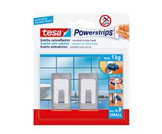 Tesa 57997-00001-01 - Pack de 2 ganchos pequeños rectangulares (acero inoxidable) + 4 tiras