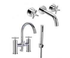 ENKI Cruz mango para bañera grifo con alcachofa de ducha + soporte de pared grifo mezclador monomando para lavabo paquete OXFORD