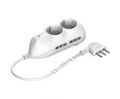 Bticino 3695DB Slot6- Ladrón compacto con interruptor luminoso automático de seguridad, 4 tomas de derivación 10/16 A y 2 P30, enchufe de 10 A, color blanco