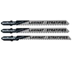 Wolfcraft 2379000 - 3 hojas de sierra de calar especial para suelos laminados vástago en T / HCS / set para laminado, entarimado, planchas de virutas recubiertas de plástico / 2x corte limpio y fino, 1x corte curvado 75 mm