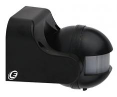 Electraline 58411 Sensor detector de presencia de movimiento, interruptor crepuscular y timer IP44, color negro