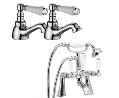 ENKI tradicional para bañera grifo con alcachofa de ducha + doble agua fría y caliente lavabo grifo unidades Kensington
