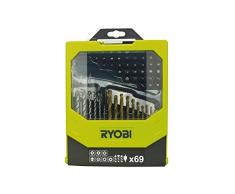 Ryobi RAK69MIX - Juego de brocas para taladro y puntas para destornillador (69 piezas, incluye caja plegable)