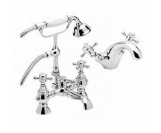 ENKI cromo bañera grifo con alcachofa de ducha + grifo mezclador monomando para lavabo unidades tradicionales Belgravia