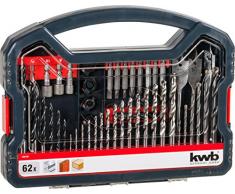 KWB Power Caja de brocas y puntas para metal, piedra y madera, 62 piezas, llaves, brocas planas, 109106