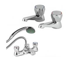 ENKI tradicional bañera con ducha grifo + doble agua fría y caliente lavabo grifo unidades Richmond