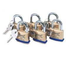 Draper 67659 - Juego de candados con horquilla de acero endurecida y llaves (6 unidades, 4 cm, latón macizo) [Importado de Reino Unido]