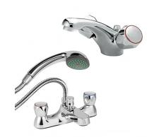 ENKI básico para bañera grifo con alcachofa de ducha + grifo mezclador monomando para lavabo unidades Richmond