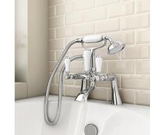 ENKI tradicional para bañera grifo con alcachofa de ducha de altura de cerámica palancas Kensington