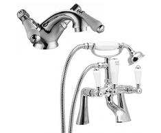 ENKI tradicional para bañera grifo con alcachofa de ducha + grifo mezclador monomando para lavabo unidades Kensington