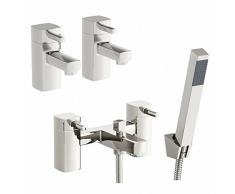 ENKI moderno baño grifo para bañera con alcachofa de ducha + agua fría y caliente doble lavabo grifo unidades deseo