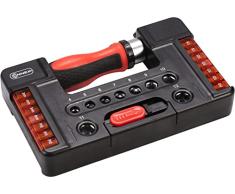 Connex Juego de 38 boquillas y zócalos, caja de plástico sólido, 1/4 pulgadas, destornillador de trinquete para trabajos de montaje y atornillado, juego de puntas / COXB973938