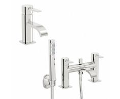 ENKI moderno cuadrado funda grifo para bañera con alcachofa de ducha + grifo mezclador monomando para lavabo unidades Soho
