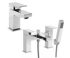 ENKI moderno cuadrado funda grifo para bañera con alcachofa de ducha + grifo mezclador monomando para lavabo unidades Milan