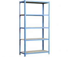 Simonrack 448100025189035 - Estantería sin tornillos (5 bandejas aglomerado, 1800 x 900 x 300 mm, 150 kg/estante) color azul/madera