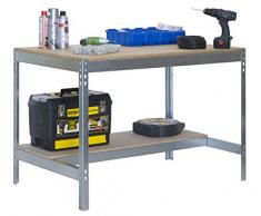 Simonrack 778100045127592 - Banco de trabajo (840 x 1200 x 750 mm, 2 estantes, 600 kg - 250 kg) color galvanizado/madera