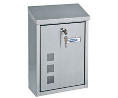 Rottner Casa inox Diseño de buzón de acero inoxidable cepillado con ventana, cerradura de cilindro, incluye 2 llaves y tapa de protección, material de montaje, 1 pieza, t06047