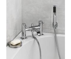 ENKI grifo mezclador curvo con alcachofa para baño latón cromado SOHO