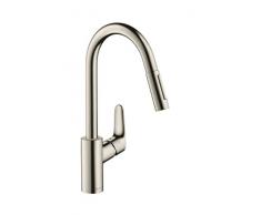 Hansgrohe 31815800 Focus grifo de cocina con ducha extraíble, acero inoxidable
