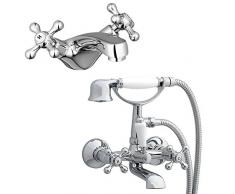 ENKI tradicional para montaje en pared grifo de la bañera con ducha + lavabo MixerTap Pack Windsor