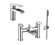 ENKI Diseño y moderno cascada bañera grifo con alcachofa de ducha + grifo mezclador monomando para lavabo unidades Niagara