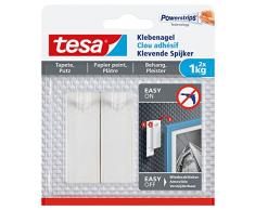 Tesa Clavos adhesivos para papel pintado y yeso, potencia de sujeción, 2 unidades, 1 kg