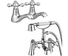 ENKI tradicional de altura Mezclador para bañera y grifo para bañera con ducha + doble agua fría y caliente lavabo grifo unidades Windsor