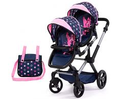 Bayer Design-26716AA muñeca gemelar, Cochecito de Hermano, Regulable en Altura, Cesta de la Compra integrada, Compatible con EasyGo, Color Azul, Rosa, Estrellas (26716AA)
