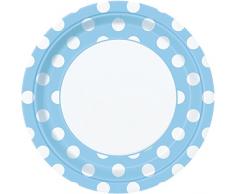 Unique Party-Paquete de 8 platos de papel a lunares, color azul claro, (37965)