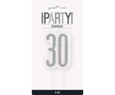 Unique Party - Vela de Cumpleaños 30 - Diseño de Negro y Plateado Glitz (83867)