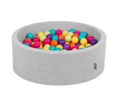 KiddyMoon 90X30cm/300 Bolas ∅ 7Cm Piscina De Bolas para Ninos Hecha En La UE, Grisclr:Verdeclr,Amarilo,Turq,Naranj,Rosaos,Morad