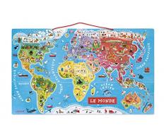 Janod - Puzzle magnético del Mundo de madera, Version en Francés, 92 piezas (J05500)