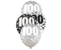Unique Party Paquete de 6 globos de látex de 100 cumpleaños Color negro Edad (80926