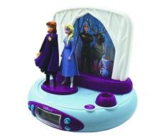 Lexibook Disney Frozen 2 Elsa & Anna, Reloj Despertador con proyector, luz de Noche, proyecten la Hora en el Techo, Efectos de Sonido, con Pilas, Azul/púrpura, RP510FZ