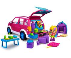 Pinypon - Coche Camping, Autocaravana de Juguete, vehículo Familiar de Verano para Acampar, con una minimuñeca y un bebé y Muchos Accesorios, para niñas y niños a Partir de 4 años, Famosa (700017015)
