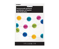 Unique Party- Guirnalda con bolas en forma de panal, Color multicolor brillante, 210 cm (49612) , color/modelo surtido